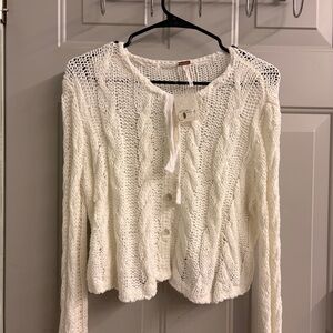 Free People Cream Cable Knit Cardigan